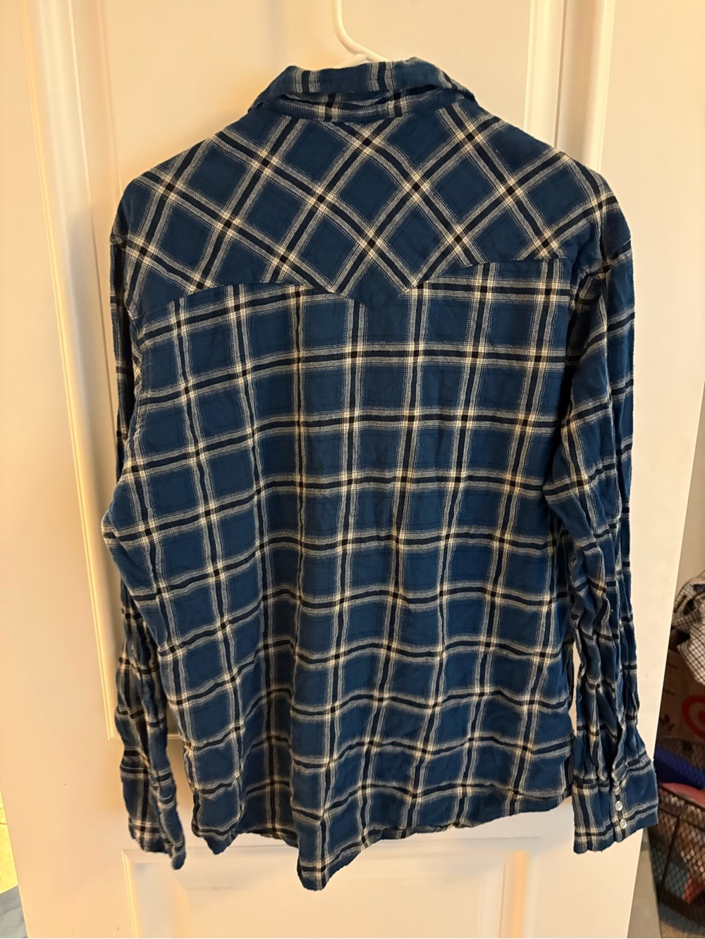 Wrangler Blue Plaid Pearl Button Snap Flannel Shirt - Picture 13 of 16